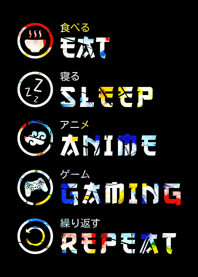 Eat Sleep Anime Gaming Repeat Japanese & Anime Art