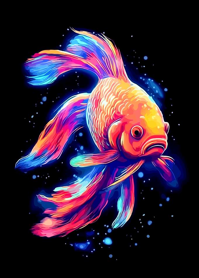 Vibrant Neon Goldfish Digital Art