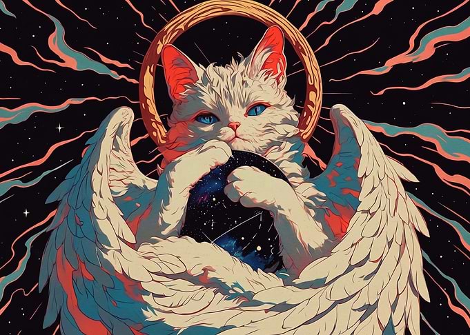 Celestial Angelic Cat Holding Galaxy