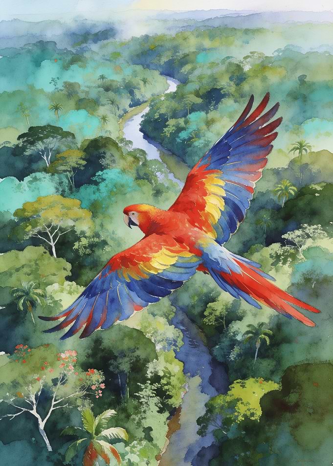 Scarlet Macaw Above the Amazon