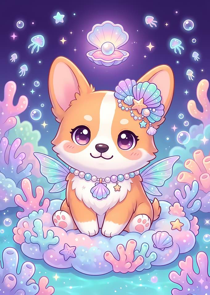 Cute Corgi Mermaid Fairy Underwater