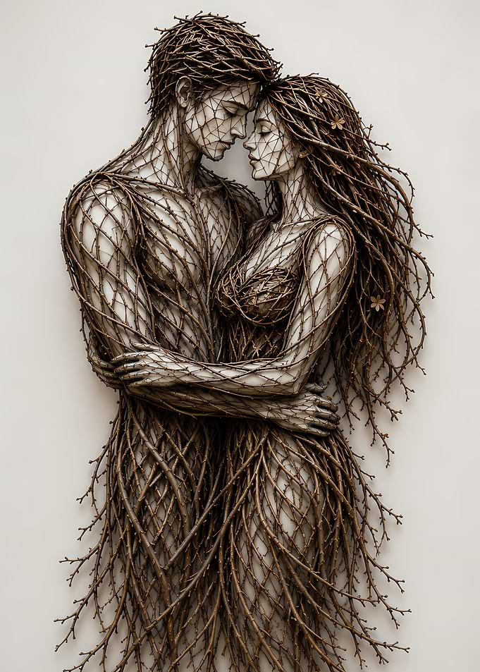 Entwined Couple Made of Twigs