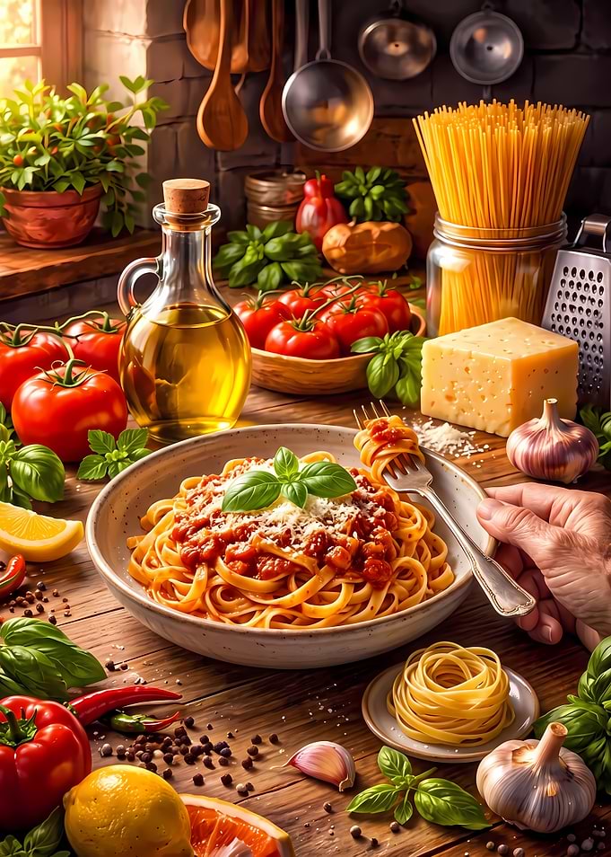 Rustic Homemade Pasta Dinner Scene