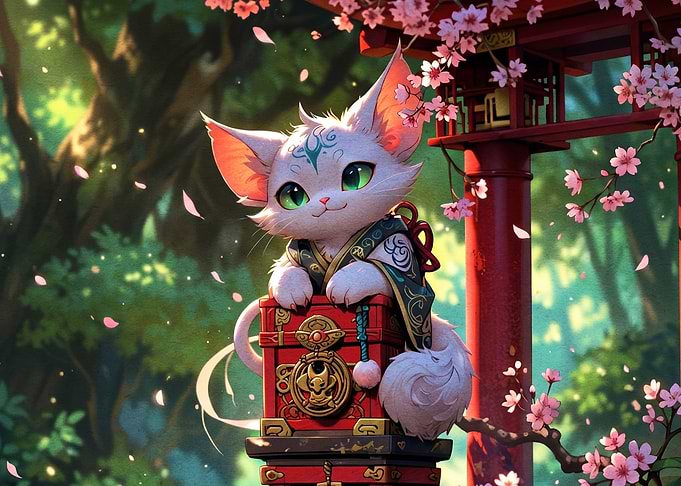 Cute Anime Cat in Kimono