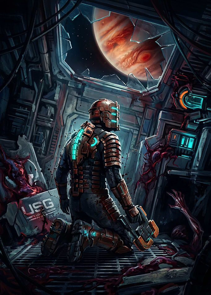Isaac Clarke Kneeling in Dead Space