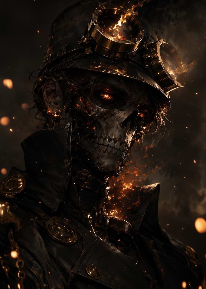 Steampunk Skeleton Warrior with Glowing Eyes
