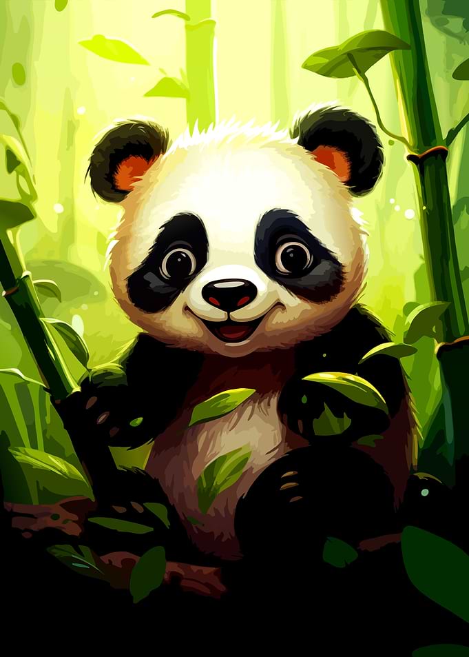 Cute Baby Panda in Bamboo Forest
