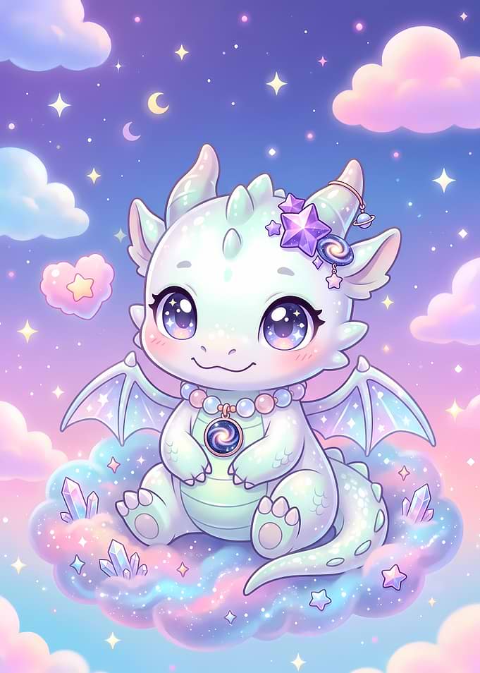 Cute Baby Dragon on Cloud