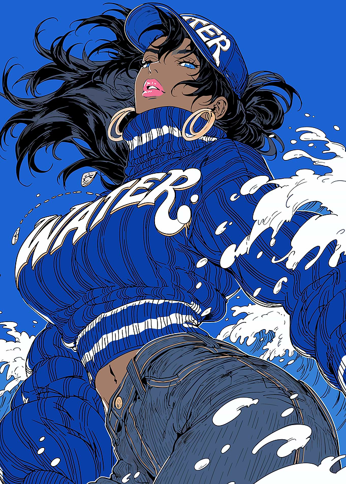 Stylish Woman in Blue Water Theme
