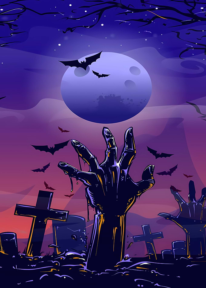 Spooky Halloween Zombie Graveyard Illustration
