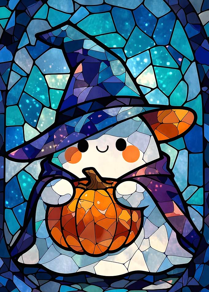 Stained Glass Cute Ghost Witch