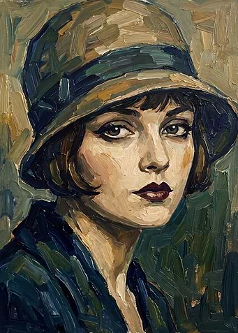 Oil Painting of 1920s Flapper Woman
