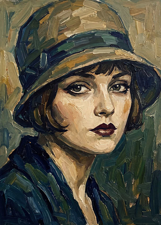 Oil Painting of 1920s Flapper Woman
