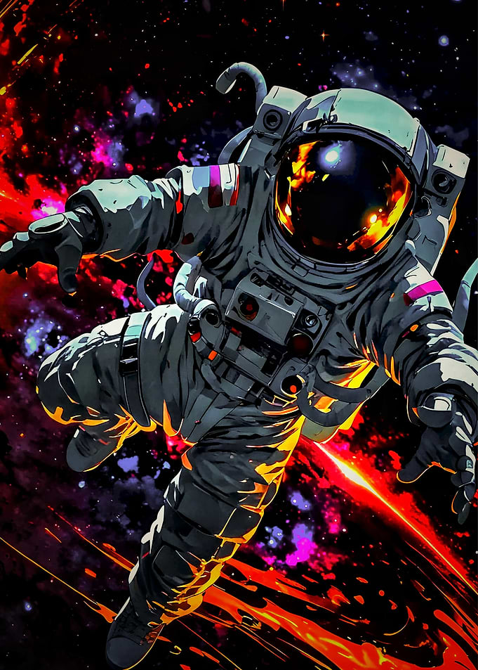 Astronaut Floating in Vibrant Nebula