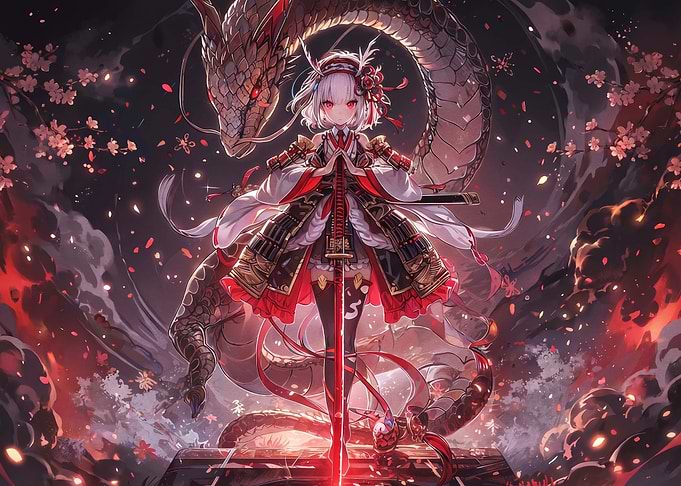 Anime Warrior Girl with Dragon Spirit