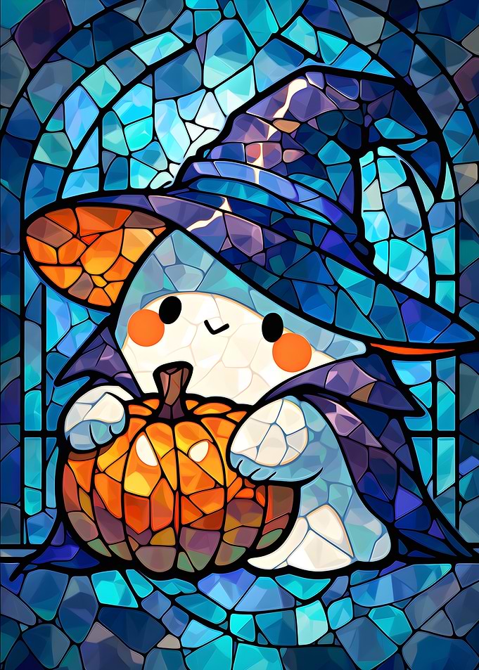 Stained Glass Halloween Ghost Witch