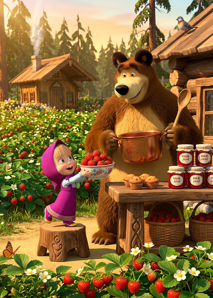 Masha and the Bear Making Jam