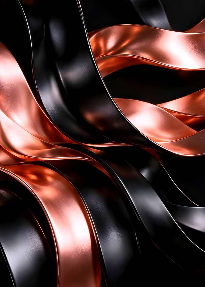 Abstract Copper and Black Wavy Ribbons