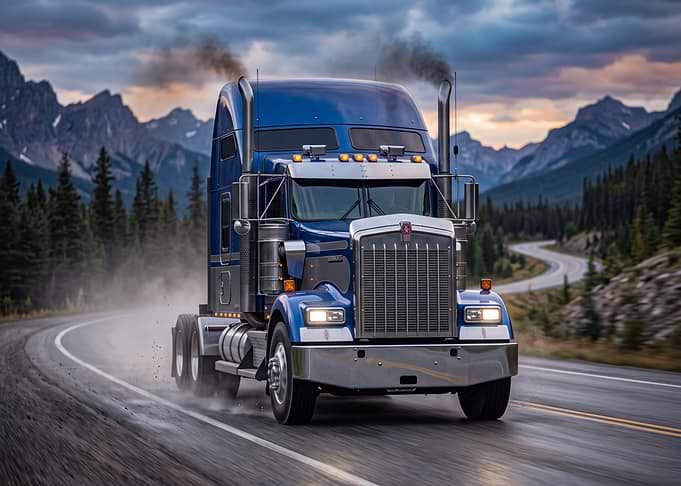 Blue Kenworth Semi Truck on Highway