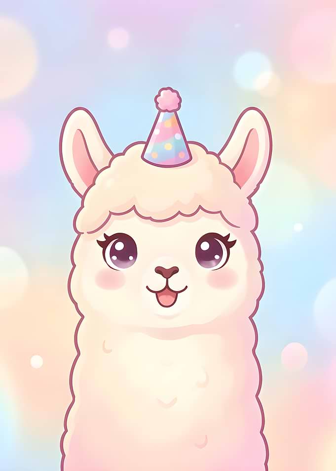 Cute Kawaii Llama with Party Hat