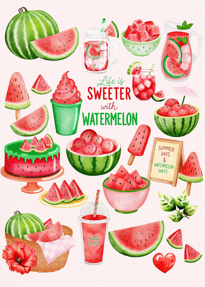 Watermelon Themed Summer Food Illustration
