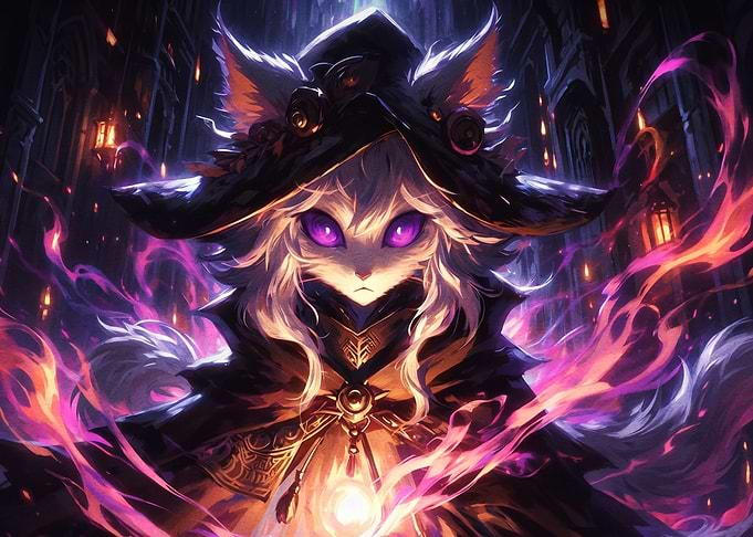 Mystical Cat Mage in Dark Fantasy