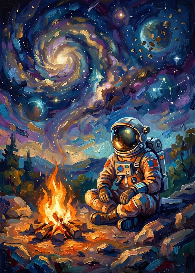 Astronaut Camping Under Starry Galaxy