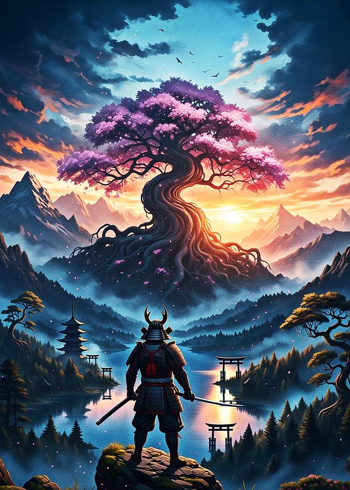 Samurai Beneath the Ancient Cherry Blossom Tree