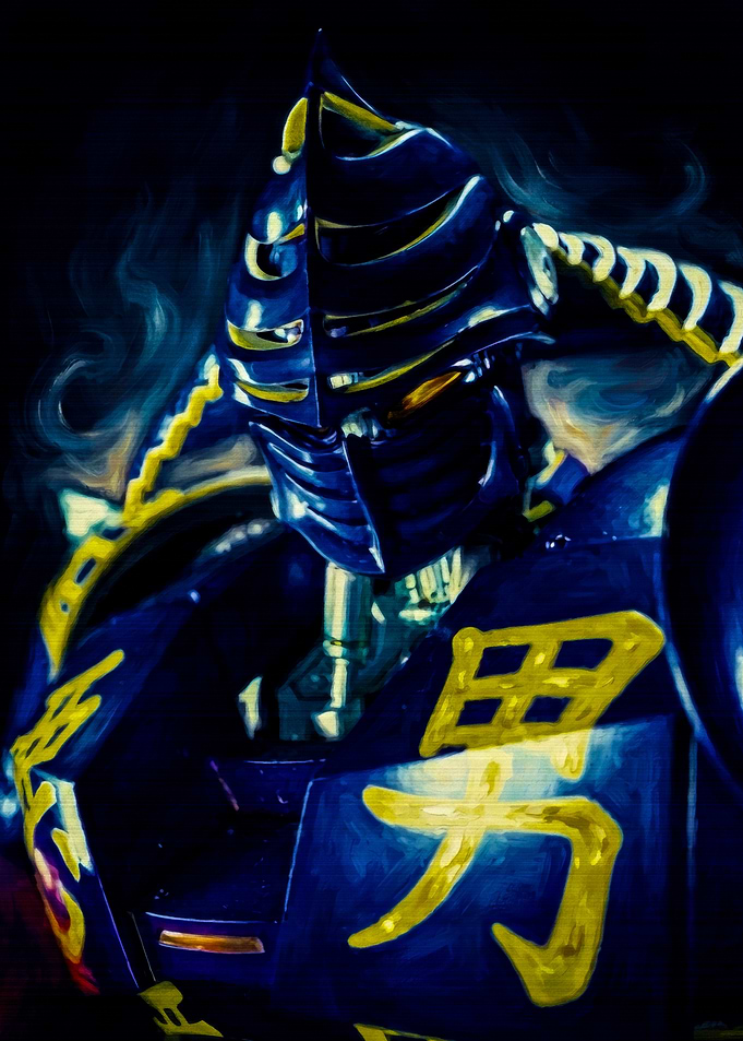 Blue and Gold Samurai Mecha Portrait