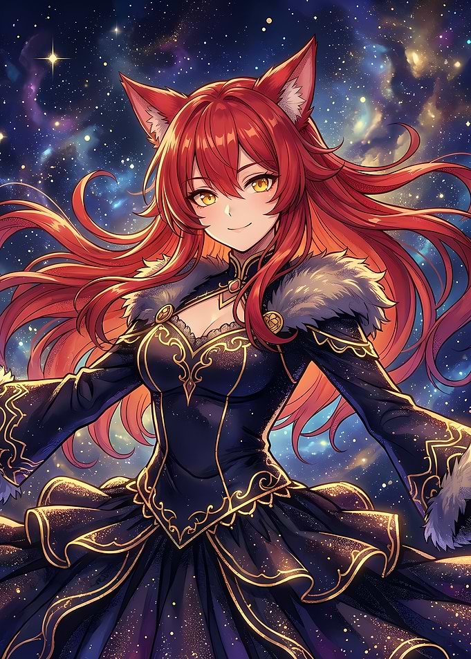 Anime Fox Girl in Cosmic Dress