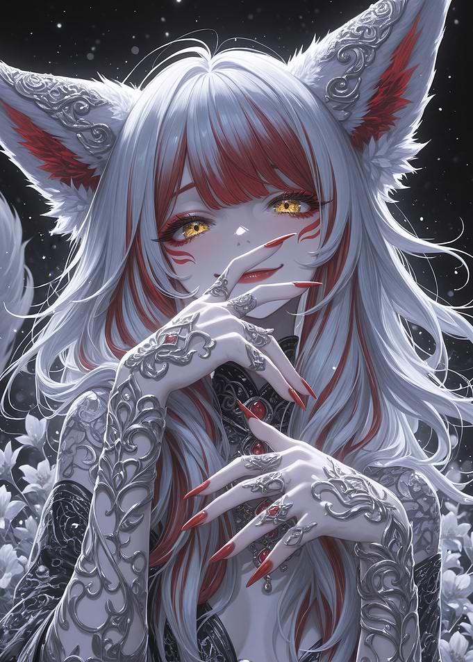Elegant Fox-Eared Anime Girl Portrait