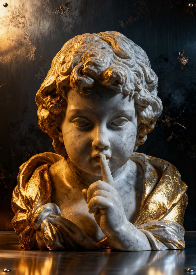 Marble Cherub Bust with Gold Accents