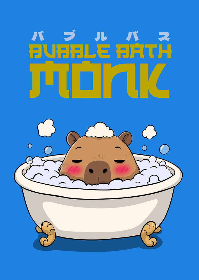 Bubble Bath Monk Capybara Illustration