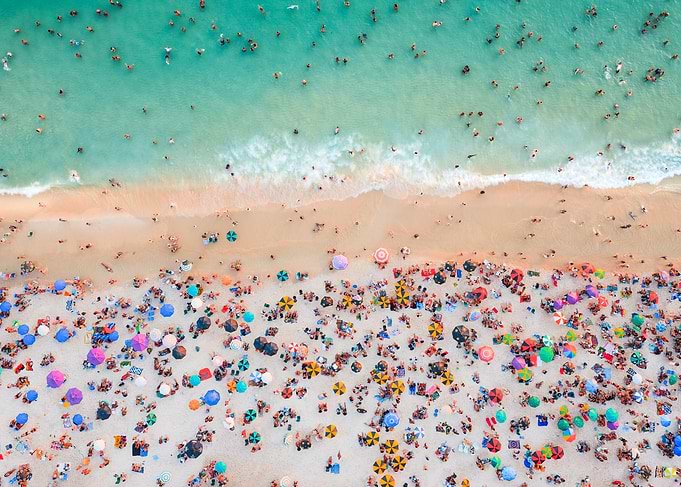 Aerial View of Crowded Ipanema Beach, Rio de janeiro