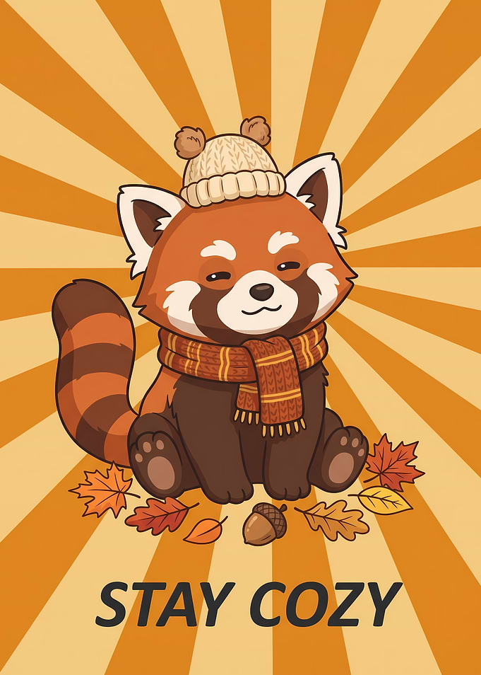 Cozy Red Panda Autumn Illustration