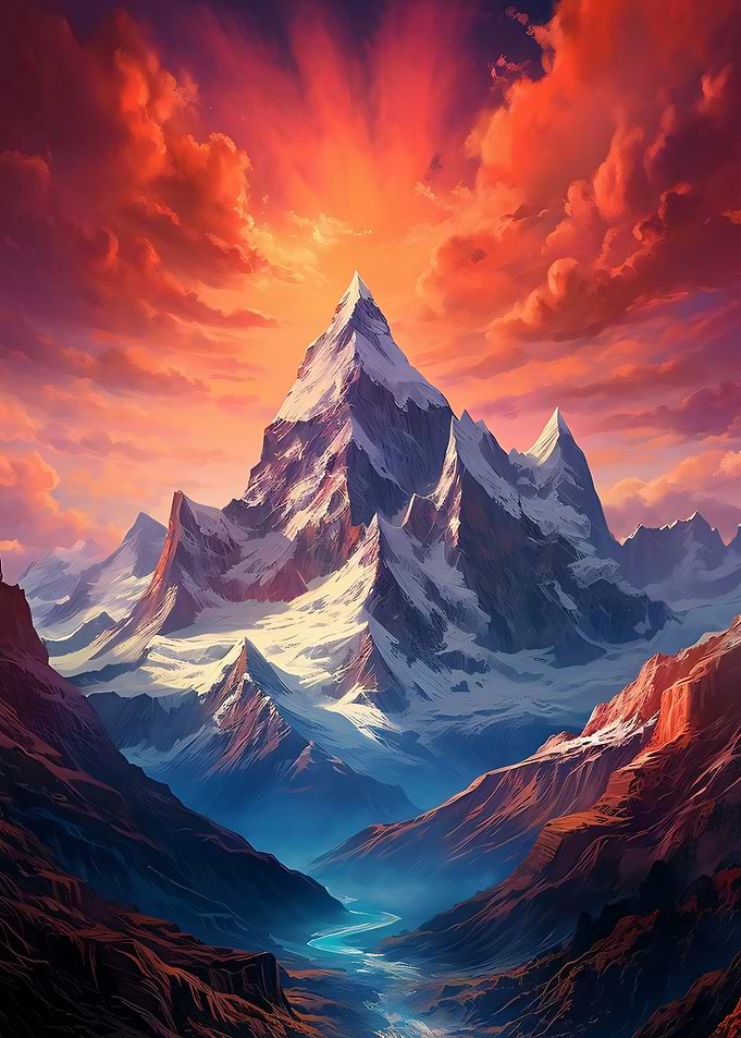 Majestic Snow-Capped Mountain at Sunset