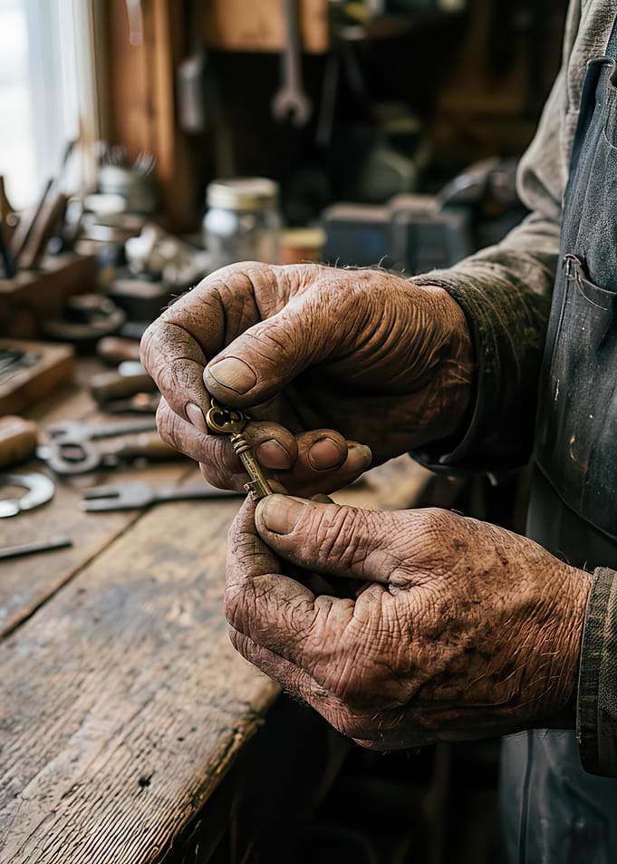Craftsman Holding a Vintage Key