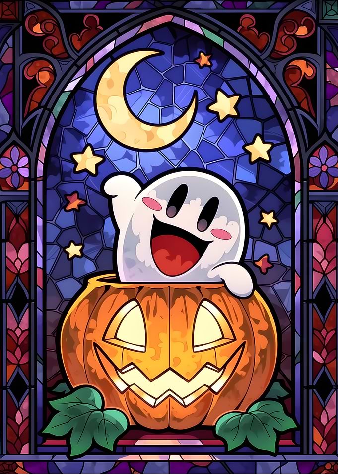 Stained Glass Boo in Pumpkin