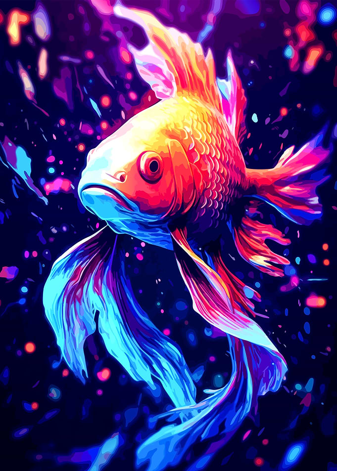 Neon Glow Goldfish Digital Art