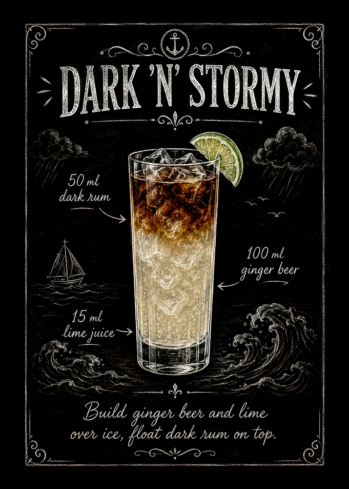 Dark 'N' Stormy Cocktail Recipe Poster