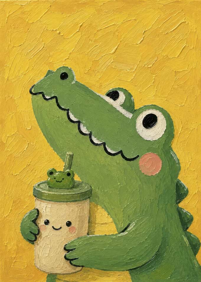 Cute Crocodile Holding Bubble Tea
