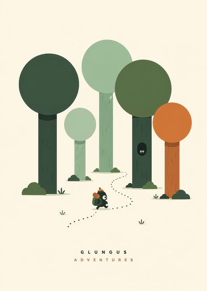 Glungus Adventures Minimalist Forest Illustration