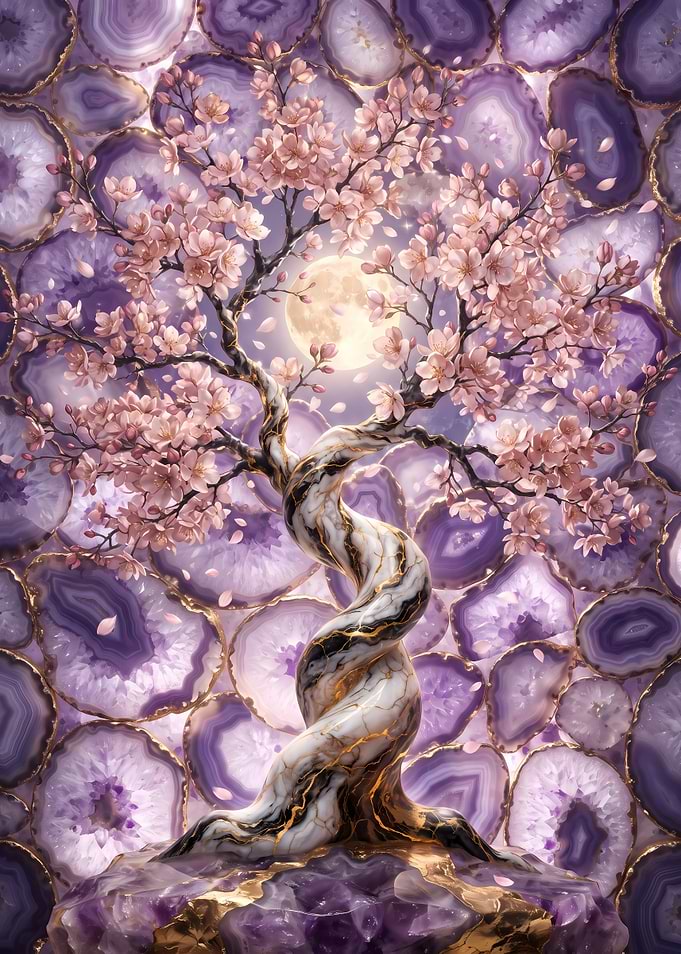 Marble Cherry Blossom Tree with Agate