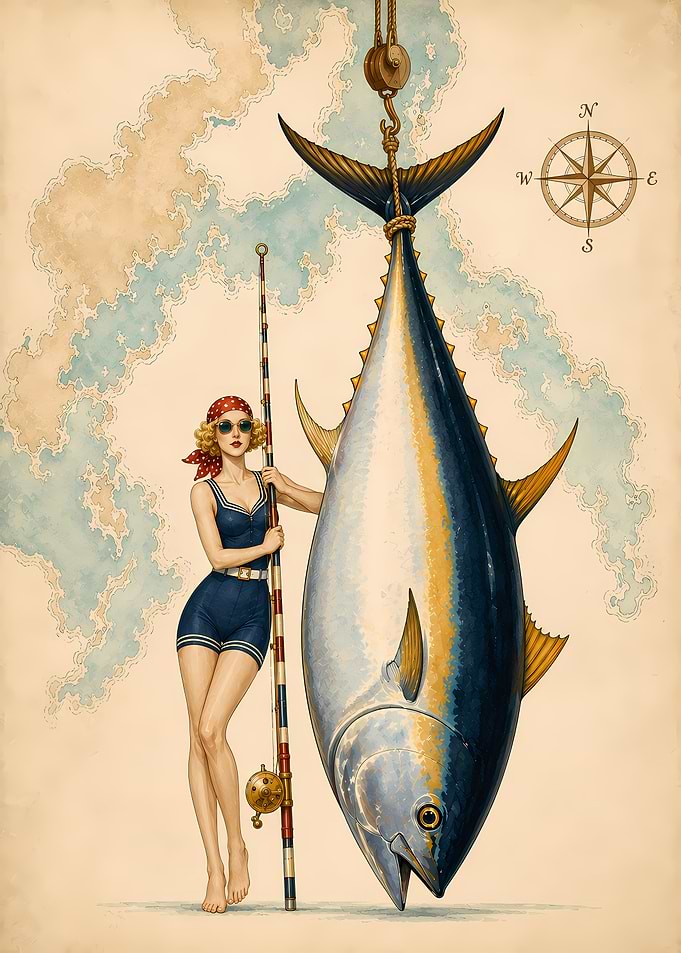 Vintage Pin-up Girl with Giant Tuna