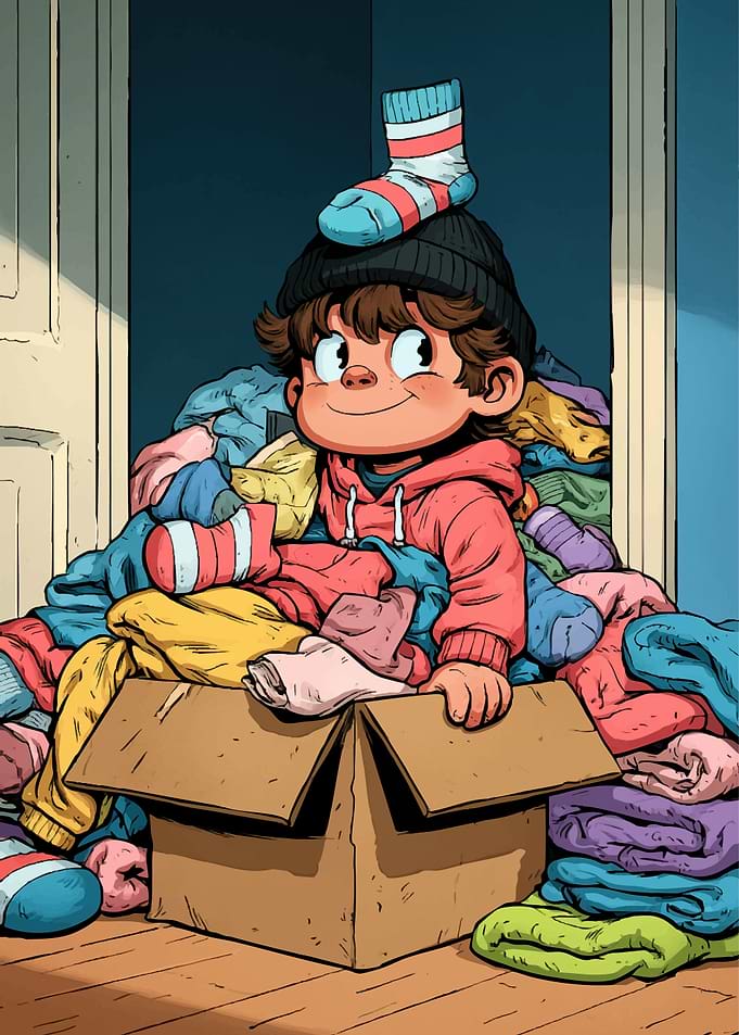 Boy Playing in a Box of Clothes