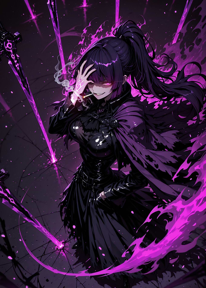 Dark Anime Girl with Purple Magic