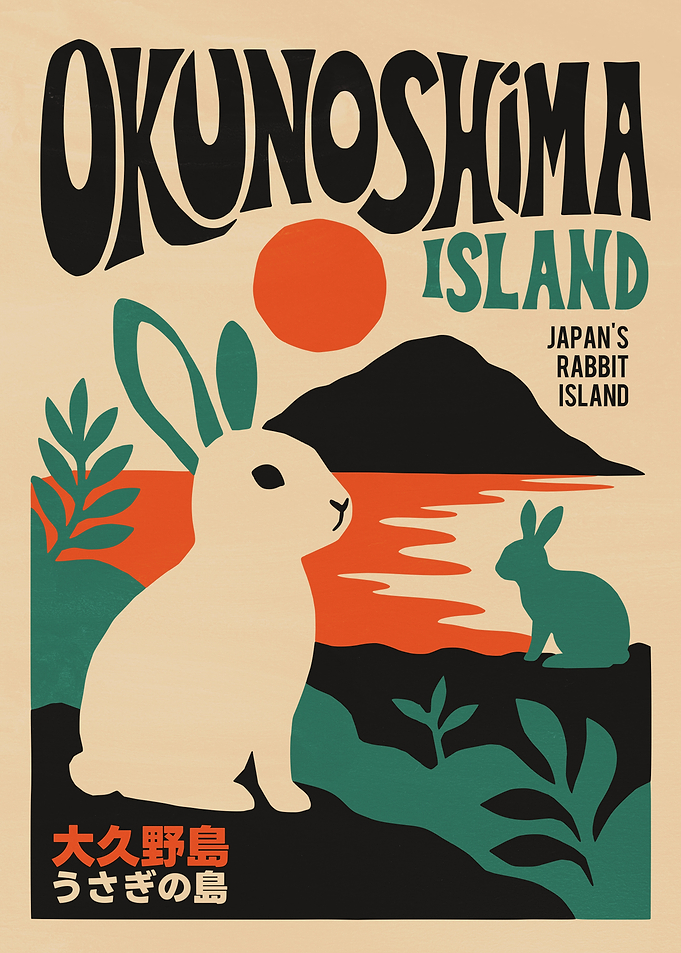 Okunoshima Island Rabbit Travel Poster