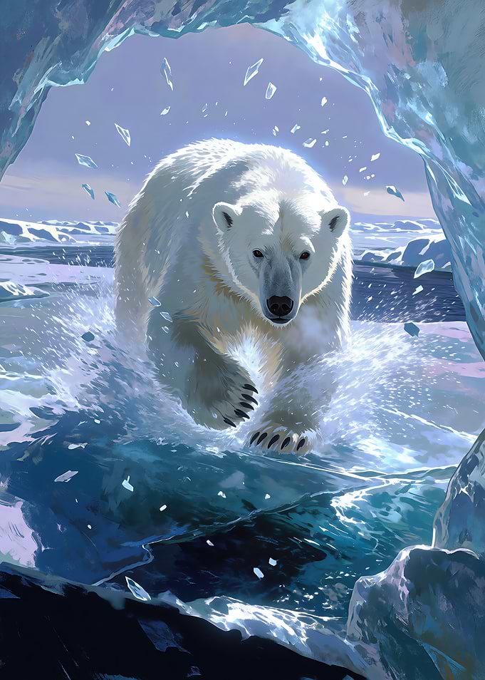 Polar Bear Charging Through Ice