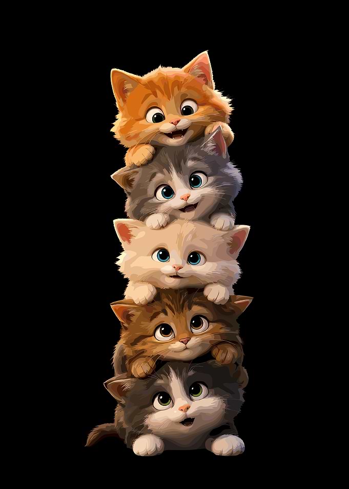 Stack of Five Cute Kittens