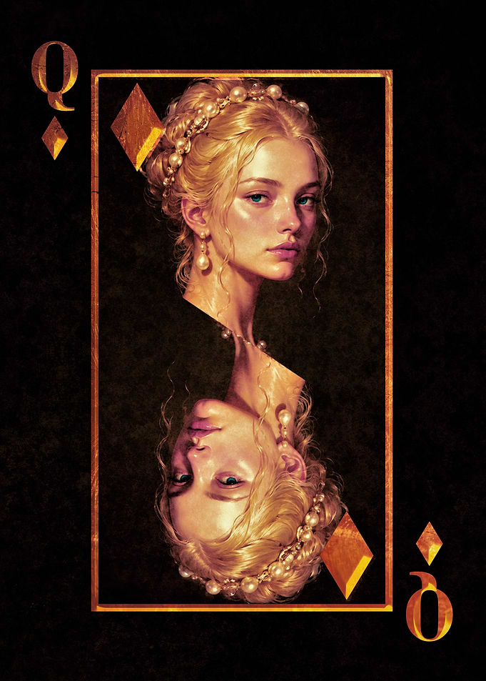 Queen of Diamonds Playing Card Art – Dark Luxury Portrait